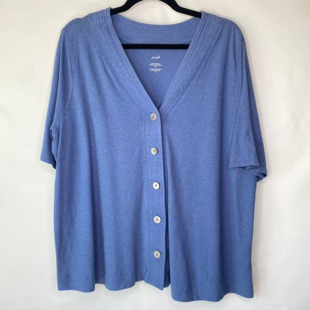 PureJill Blue Hemp & Cotton Button Front Short Sleeve Top Lagenlook Size 2X - Picture 8 of 8